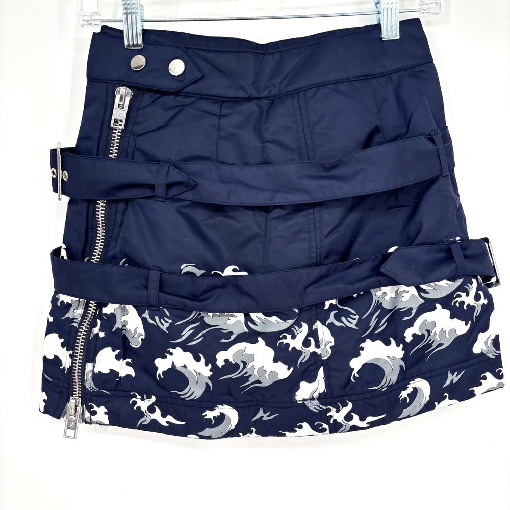 Farren Jean Andrea x Nyden H&M Mini Skirt Nylon Zip Belted Navy Wave Print S - Picture 5 of 10
